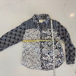 ANTHROPOLOGIE MAEVE Navy White Print Top